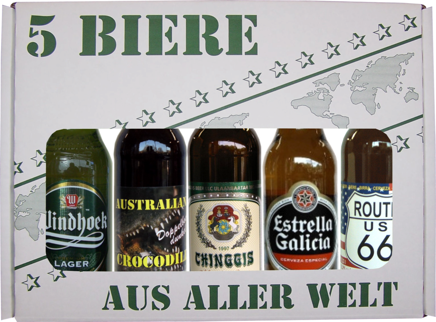 Geschenkkarton 5er "Biere aus aller Welt" gefüllt  (EINWEG)/ (MEHRWEG)