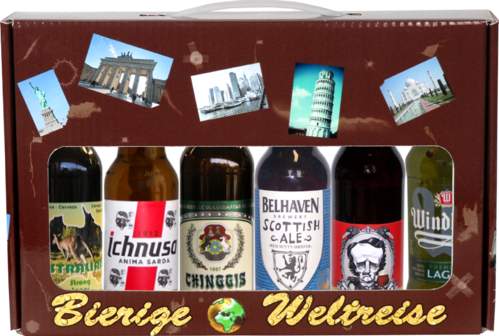 Geschenkkoffer Bierige Weltreise  6er gefüllt  (EINWEG)/ (MEHRWEG)