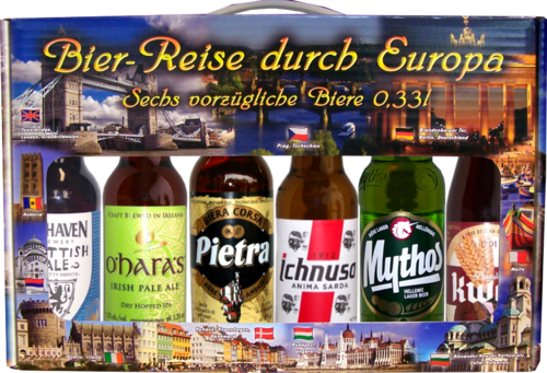 Geschenkkoffer "Bier-Reise durch Europa" 6er gefüllt  (EINWEG)/(MEHRWEG)